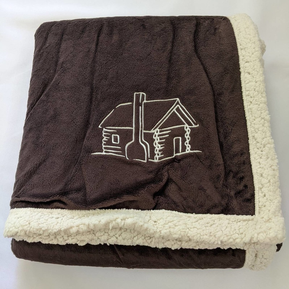 Kanata Blanket Home Collection lodge cabin ULINE brown faux sherpa Throw blanket